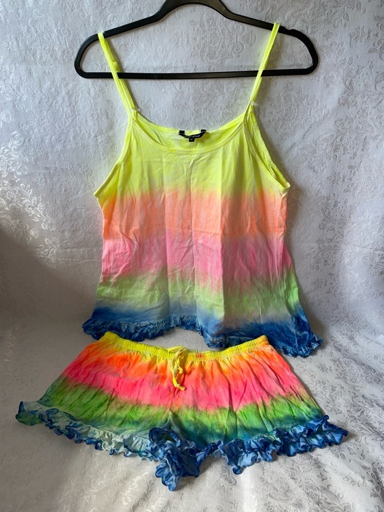 Just Love Pants - NWOT JUST LOVE. Neon Rainbow Tie-Dye Tank & Shorts Set. Size XL.